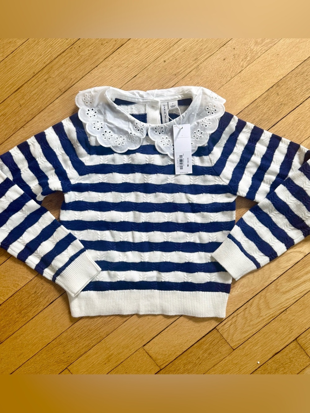 Janie and Jack Navy & White Striped Sweater with Eyelet Size 7 NWT